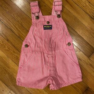 Vintage Oshkosh Bgosh Girls Shortalls Pink Striped Overalls 4T